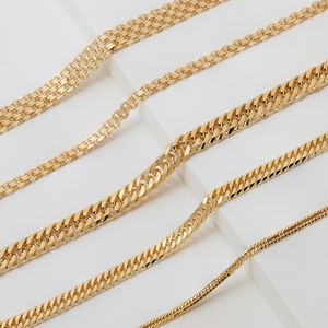 Bracelet chaîne cubaine en or massif 18 carats du Japon, bijoux à coupe diamant, véritable chaîne à maillons en or jaune 18 carats pour hommes et femmes - Product Image 1