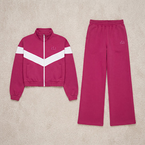 Fashion Forward <b>Women</b>’s Tracksuit Ensemble with White Chevron Detail Cropped <b>Jacket</b> Flowing Palazzo Pants Sportswear Outfit Bulk - Product Image 3