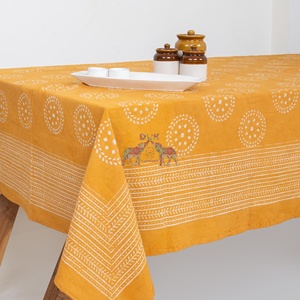 Mantel de algodón con estampado floral indio Dabu, mantel rectangular francés, cubierta para mesa de comedor. - Product Image 3