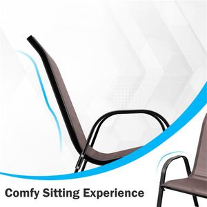 2 Pack Brown Ergonomic Steel Frame Patio <b>Dining</b> <b>Chairs</b> Breathable Fabric Outdoor with 330 LBS Capacity <b>Stackable</b> - Product Image 4