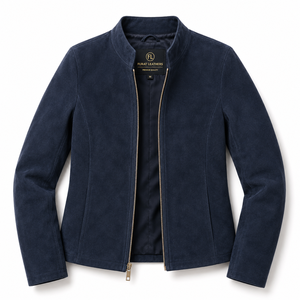 Blouson de motard en cuir de vachette vert Flashback, en daim, coupe-vent, en cuir véritable, avec fermeture éclair tricotée, col ouvert, couleur unie - Product Image 1