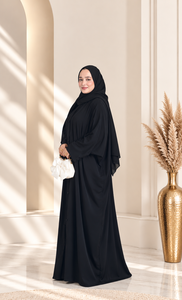 Women’s <b>Black</b> Open Front Abaya | Modest Islamic Muslim Abaya with Cape Sleeves | Loose Pleated Dubai Abaya <b>Dress</b> Elegant <b>black</b> - Product Image 2