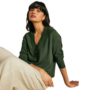 Cárdigan de Punto Verde para Mujer, Cuello en V, Manga Larga, Botones al Frente, Color Sólido, Estilo Minimalista, Casual, para Todas las Temporadas - Product Image 4