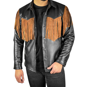 Chaqueta de Cuero Marrón Estilo Vaquero Americano con Flecos Personalizados para Hombre, Chaqueta de Piel de Vaca Auténtica con Flecos de Borlas, 100% Cuero Genuino - Product Image 1