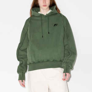 Sweat à capuche décontracté vert délavé pour homme, à manches longues, avec cordon de serrage, poche et poignets côtelés, logo personnalisé - Product Image 1