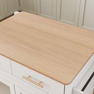 Isola da Cucina Mobile con Tavolo da Pranzo Estensibile, 2 Cassetti, Prese Elettriche e Armadietto Portaoggetti con Ruote - Product Image 6