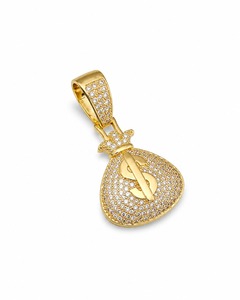 18K Solid Gold Money Bag Pendant With Diamond Micro Insert Hiphop Style Men's Necklace Round Brilliant Cut Diamonds - Product Image 6