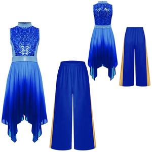 Traje de Danza Litúrgica para Niñas de 6 a 16 Años, Vestido Túnica con Pantalones Anchos Metálicos para Danza Lírica y Contemporánea - Product Image 2