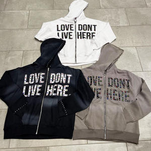 DCY Sweat à capuche d'hiver personnalisé avec impression DTG, logo en strass, coupe ample, épais, délavé, zippé, 450 g/m², écologique, surdimensionné - Product Image 1