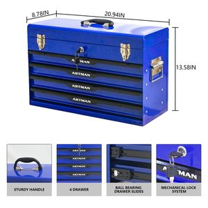 20-Inch Steel Portable Tool <b>Box</b> <b>with</b> <b>Lock</b> Closure Metal Drawers and Powder Coating Organizer for Tool Storage - Product Image 3