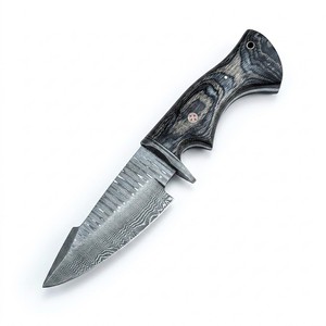 Cuchillo de Supervivencia de Acero de Damasco Forjado a Mano, Mango Ergonómico de Madera Pakka, Funda de Cuero, Fabricante de Cuchillos de Supervivencia para Exteriores - Product Image 1