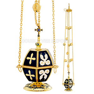 Colored Brass Church Censer with Chains | Decorative Incense Burner - DOUBLE VEE EXPORTS - Product Image 2