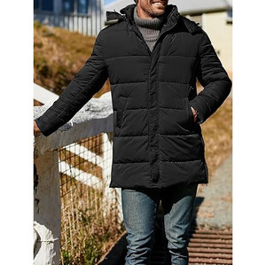 Veste matelassée longue à capuche pour homme, coupe-vent, décontractée, hiver, noire, mélange polyester/coton, fermeture éclair, service OEM, 140g - Product Image 2