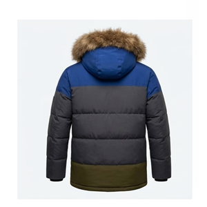 Chaqueta de Invierno para Hombre con Capucha de Piel Sintética, Diseño de Bloques de Color, Múltiples Bolsillos, Abrigo Aislante para Exteriores - Product Image 6