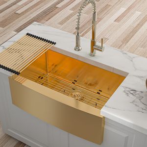 <b>36</b> <b>Inch</b> Gold Farmhouse Stainless Steel Kitchen <b>Sink</b> 16 Gauge Apron Front Kitchen Faucets <b>36</b> Gold Farmhouse <b>Sink</b> - Product Image 1
