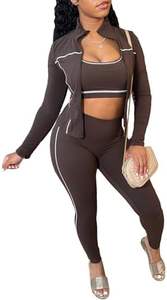 ชุดออกกำลังกายโยคะสำหรับผู้หญิง 3 ชิ้น กางเกงเลกกิ้งเอวสูง เสื้อชั้นใน และเสื้อครอปแจ็คเก็ต - Product Image 4