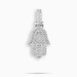 Luxury Round Moissanite Hamsa Hand Pendant Necklace 925 <b>Silver</b> Rhodium Plated Micro Pave <b>Box</b> <b>Chain</b> Unisex Everyday Wear - Product Image 2