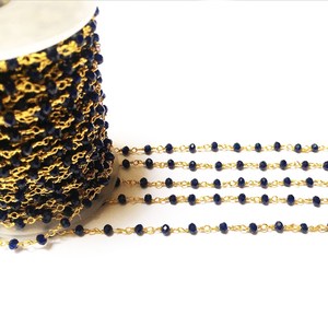 Chaîne de perles rondes en hydroquartz bleu 3MM 3.5MM, plaqué jaune naturel, en rouleau pour la fabrication de bijoux, vente en gros en vrac - Product Image 6