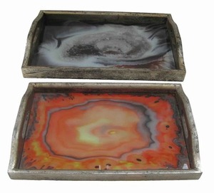 Bandeja Rectangular de Piedra con Incrustaciones de Ágata Pulida, Diseño Moderno para Uso en Mesa - Product Image 1