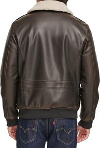 Blouson aviateur en cuir de vachette marron pour homme avec col en fourrure de mouton, fermeture éclair, coupe classique, style moto d'hiver - Product Image 3