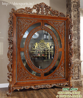 Armoire à curiosités de style français provincial à 4 portes, en bois de teck, finition argentée, verre, taille personnalisée, couleur personnalisée, décoration intérieure