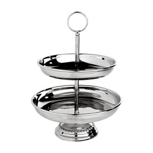 Elegante soporte para pasteles de 2 niveles plateado con asa, diseño clásico, expositor de metal para repostería y postres para el hogar, hotel o restaurante. - Product Image 1