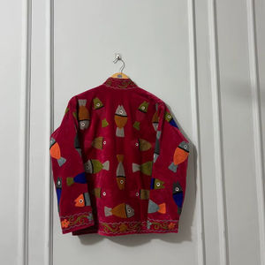 Blouson Bomber en Velours Suzani Blanc Brodé de Fleurs, Tricoté et Respirant, Manteau d'Hiver Style Bohème, Vêtement d'Extérieur Tendance Urbaine - Product Image 1