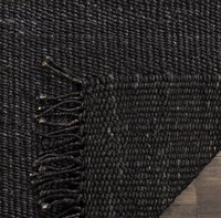 Tapis en jute noir uni tissé à la main avec franges, écologique, couleur unie, à poils plats