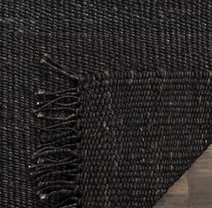 Tapis en jute noir uni tissé à la main avec franges, écologique, couleur unie, à poils plats - Product Image 2