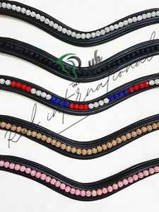 Diadema curva de cuero premium con cuentas de cristal Shamballa, accesorios brillantes para brida de caballo para deportes ecuestres - Product Image 3