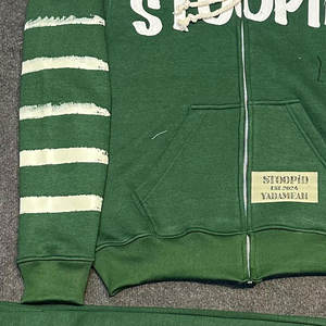 Ensemble de survêtements pour hommes 100% Coton, coupe oversize, style pantalon uni empilé, avec col zippé quart de tour et broderie de logo personnalisée - Product Image 4