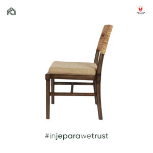 Chaise de salle à manger contemporaine en teck massif avec dossier en rotin tressé, rembourrée, durable, pour l'extérieur, idéale pour restaurants, hôtels et villas. - Product Image 5