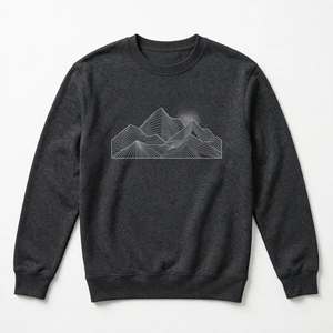 Sweat-shirt à col rond en molleton épais, imprimé graphique montagne vintage, coupe oversize, gris chiné foncé, style streetwear, unisexe - Product Image 1