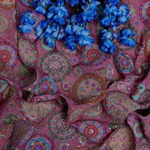 Lavender Lilac Floral Vine Natural Crepe Sequin Embroidered Fabric AMBICA PRINT Brand Gujarat Origin Medium Weight for Luxury - Product Image 5