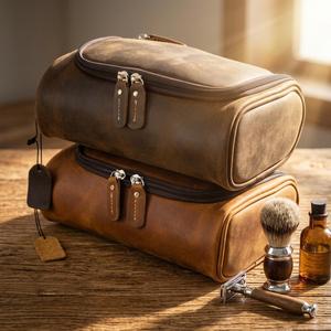 Bolsa de Aseo de Cuero Genuino Encerado Personalizada, Neceser de Viaje Vintage para Hombre, Impermeable, para Cosméticos y Artículos de Afeitado LYG-0164 - Product Image 2