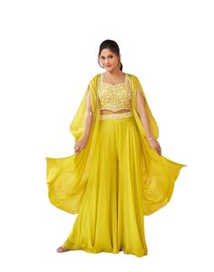 Épaules en georgette véritable pour femmes avec design brodé avant et arrière avec fermeture à boutons Ensemble de 3 pièces - Product Image 1