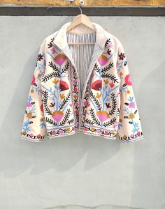 Chaqueta Floral Bordada Crema para Mujer, Estilo Prairie Chic, Cuello Alto, Abrigo de Primavera, Blusa Boho, Prenda Exterior, Chaqueta Casual Prairie para Mujer - Product Image 5