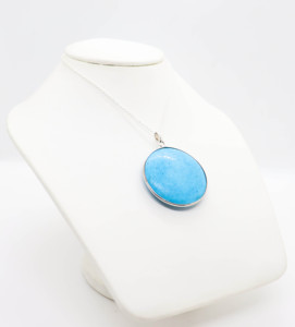 Man-Made Turquoise Pendant Necklace 925 Sterling Silver Large Round Cabochon Blue <b>Stone</b> Minimalist Jewelry - Product Image 6