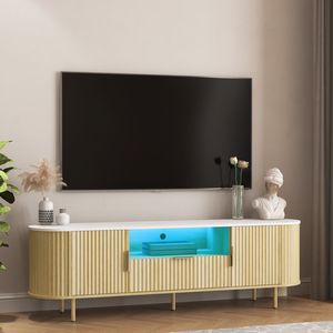 Mobile TV da terra per soggiorno con LED a 16 colori, Centro di intrattenimento con ante contenitore, Console TV, Mobile multimediale - Product Image 2