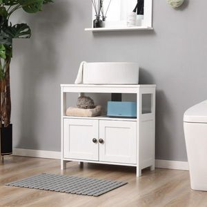 Armadio di stoccaggio bianco sotto il lavandino con le doppie mensole di vanità del bagno come prodotto registrato - Product Image 6