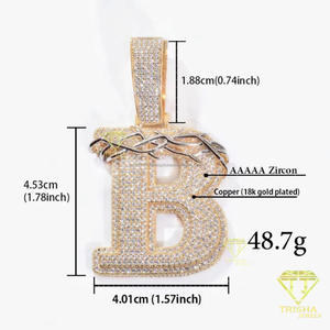 Pendentif lettre S serti de diamants Moissanite, couronne d'épines, collier Hip Hop, chaîne bling, bijoux de luxe, cadeau - Product Image 3