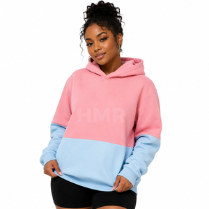 Sweat-shirt à capuche oversize HMR Sorority Sisterhood, color block rose et bleu, en polaire, coupe classique - Product Image 1