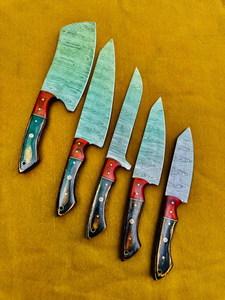 Coffret de 5 couteaux de chef LEGACY BLADES en acier Damas, manche en bois fait main, 67 couches, durable, éco-responsable, tranchant, à lame droite - Product Image 4