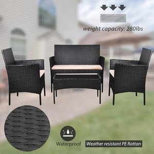 Homall 4-Piece Outdoor <b>Rattan</b> <b>Sofa</b> Set Patio Conversation Furniture Wicker Cushioned Garden Seating Set - Product Image 2