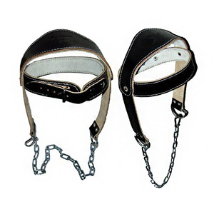 Genuine <b>Leather</b> Head <b>Harness</b> Neck Trainer for Bodybuilding Strength Powerlifting Gear with Heavy Duty Steel Chain - Product Image 2