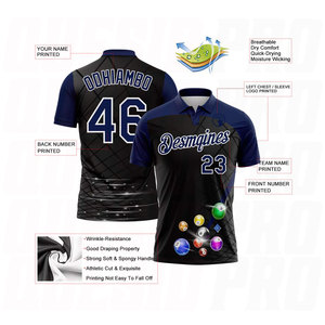 Camiseta Deportiva Personalizada de Billar en Negro, Azul Marino y Blanco, Transpirable, de Secado Rápido y con Sublimación - Product Image 3