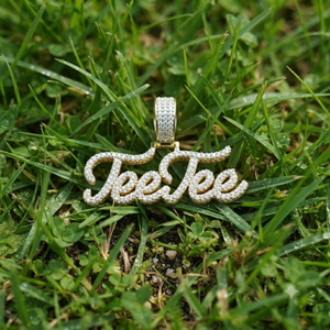 925 <b>Silver</b> Rhodium Plated Natural Diamond Iced <b>Initial</b> Script Cursive Nameplate Pendants Custom Letters Charms Gift Party - Product Image 6