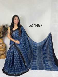 ผ้าไหมโมดอลพิมพ์ลายอาจราคห์ทำมือ ย้อมสีธรรมชาติจากพืช ลายบล็อกแบบดั้งเดิม ผ้าไหมเนื้อหนาสำหรับสุภาพสตรี - Product Image 3