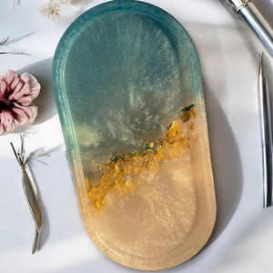 Plateau de service personnalisable en résine écologique fait main, motif floral, résistant au lave-vaisselle, élégant et décoratif pour la cuisine et la maison - Product Image 1