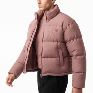 Men's Winter Padded <b>Jacket</b> <b>Cropped</b> Thick Quilted <b>Puffer</b> Coat High Collar Warm Casual Streetwear Outerwear Custom Fashion Design - Product Image 4